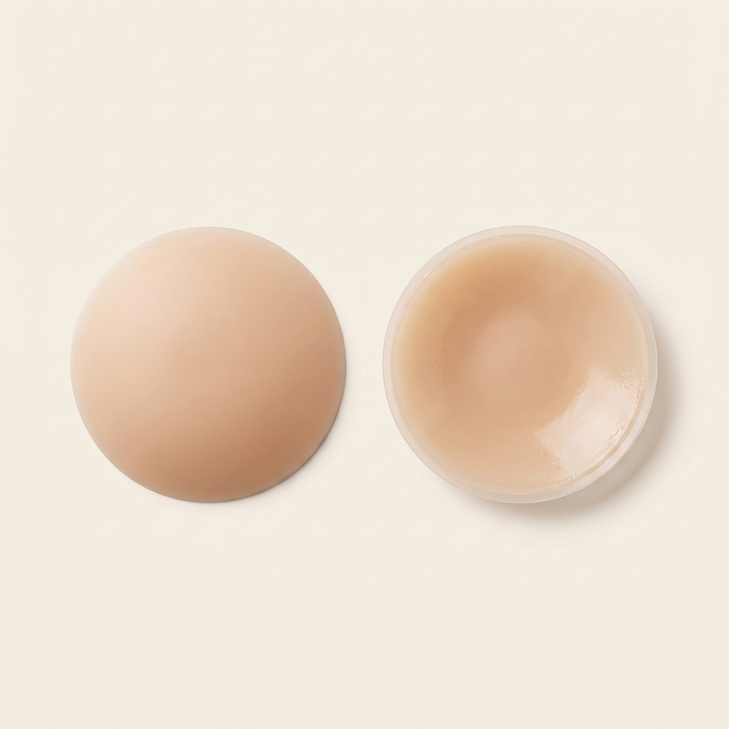 Reusable silicone nipple covers - front and adhesive side