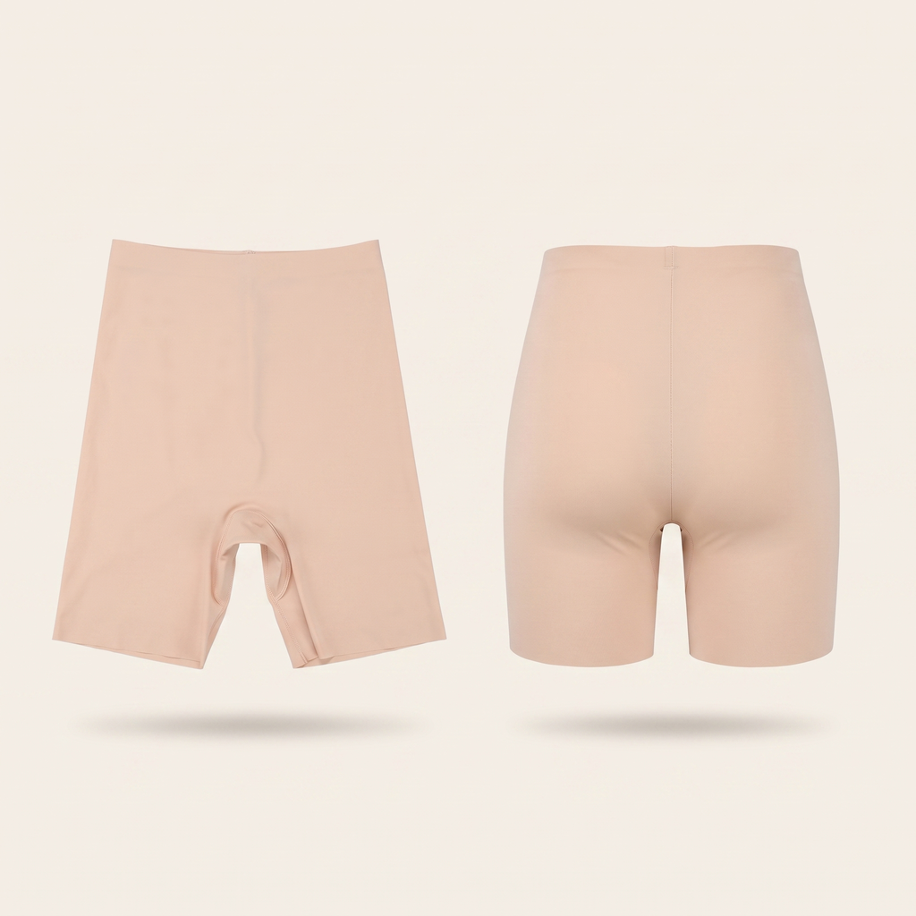 High waist anti-chafing slip shorts in Beige - front and back