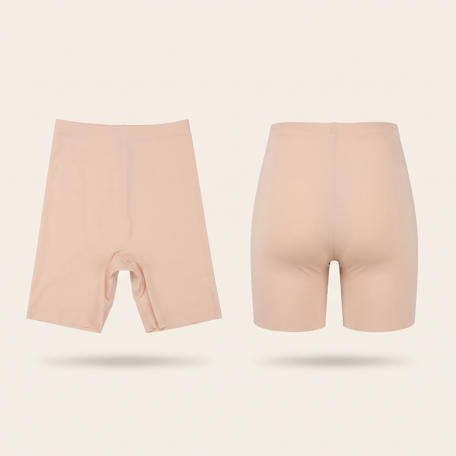 High waist anti-chafing slip shorts in Beige - front and back