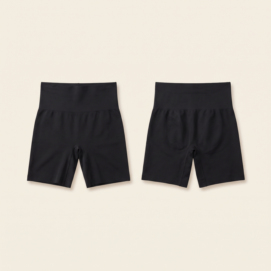 High waist anti-chafing shapewear shorts in Black - front and back