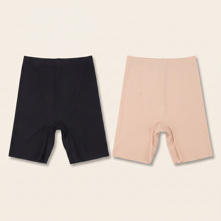 High waist anti-chafing slip shorts - 2-piece set, one black and one beige