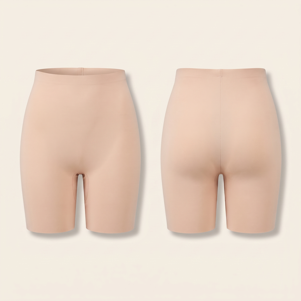 High-waist shaping shorts in Skin - front and back