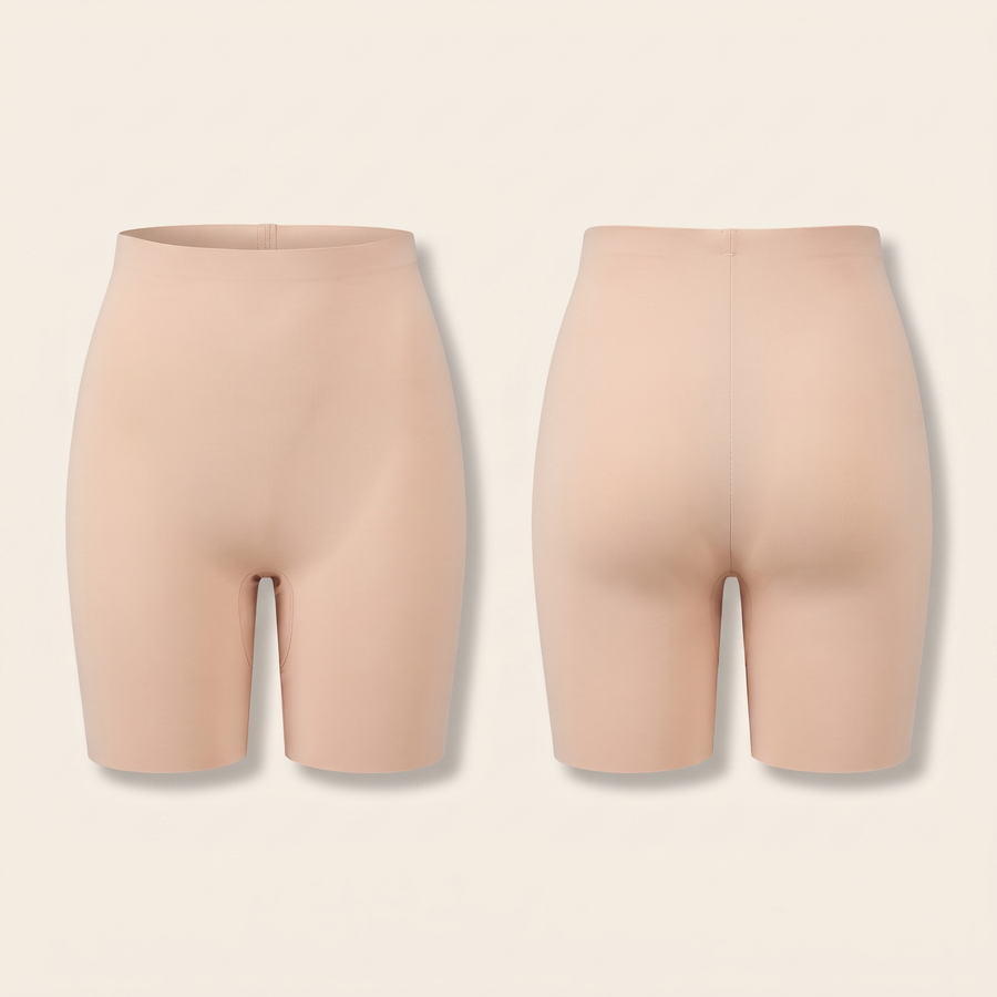 High-waist shaping shorts in Skin - front and back