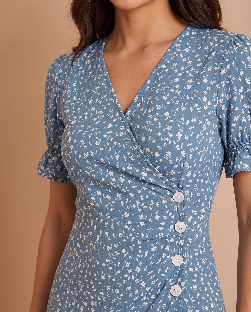 Nipple covers in use - smooth no-show under a floral V-neck dress