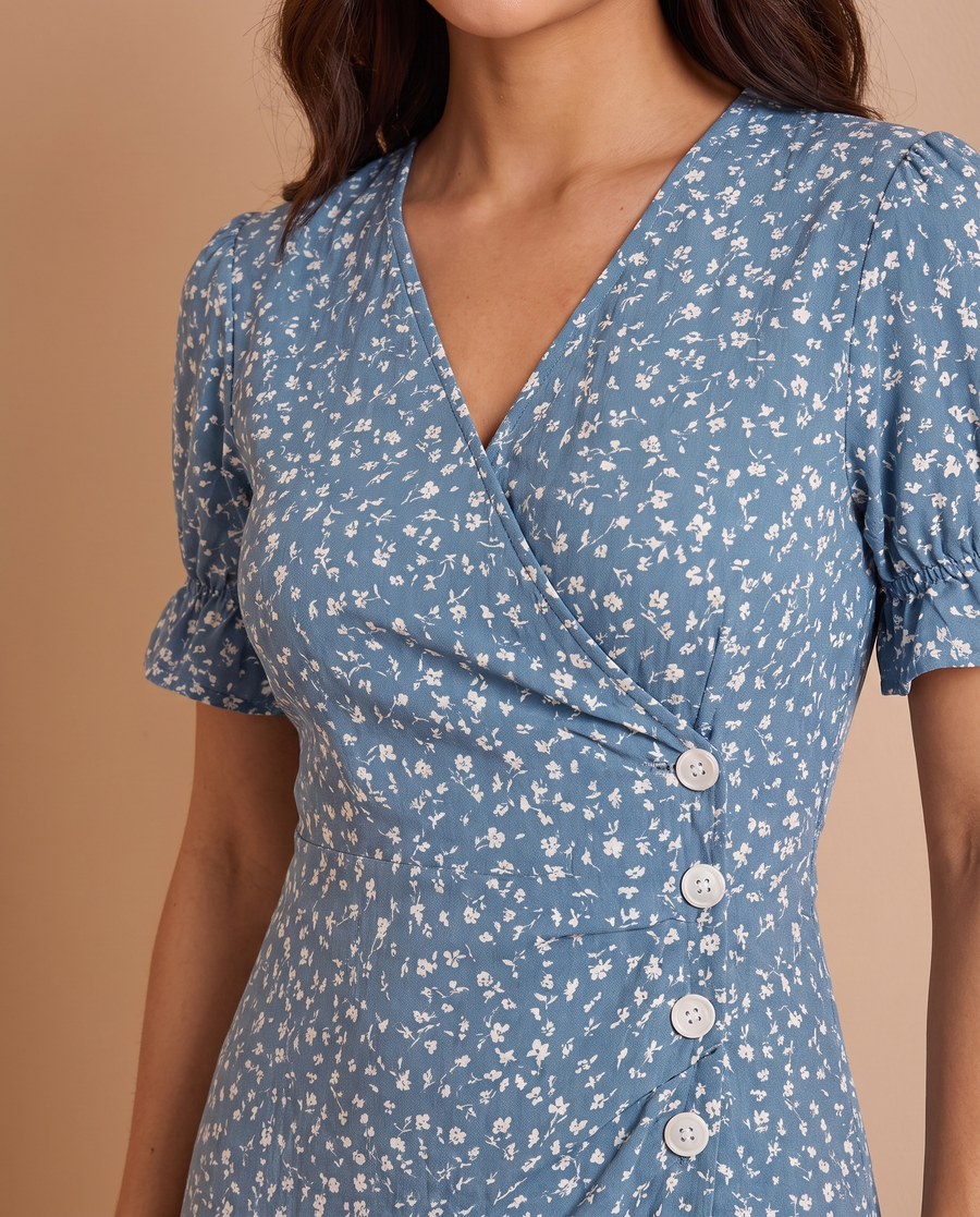 Nipple covers in use - smooth no-show under a floral V-neck dress